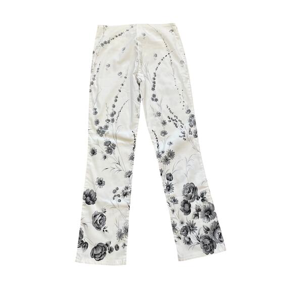 Tark 1 Paris Stretch White, Gray Floral Pants, Size M - Picture 3 of 14
